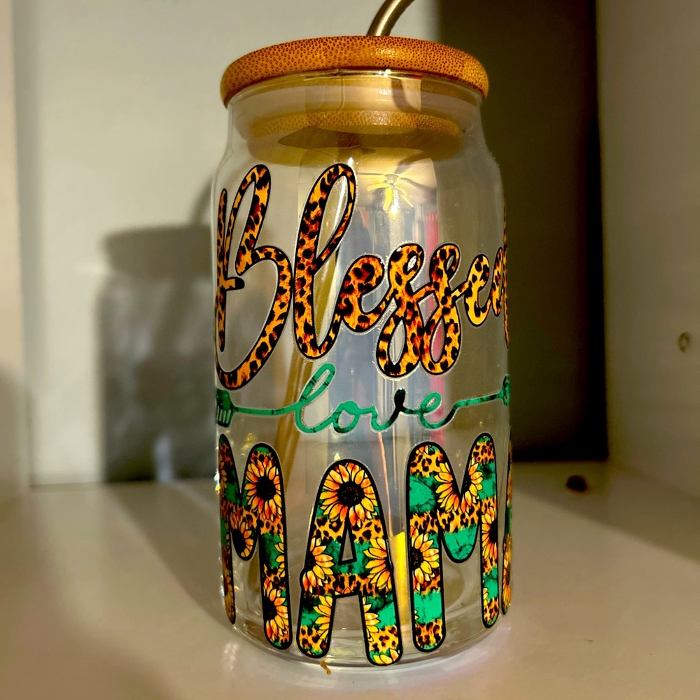 16 oz NEW Handmade Glass Cup With Wooden Lid